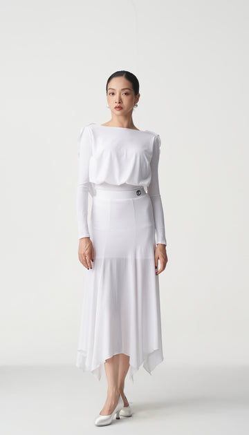 White Asymmetrical Ballroom Dance Skirt