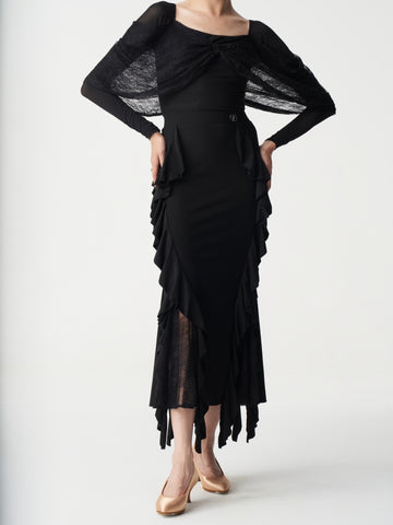 Ruffle Lace Ballroom Dance Midi Skirt
