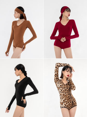 4 Colors V-Neck Ballroom Bodysuit