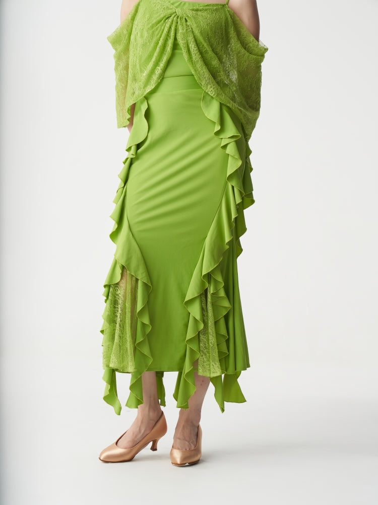 Ruffle Lace Green Ballroom Skirt
