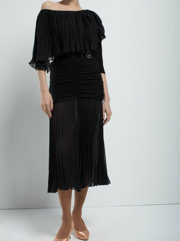 Black Ruched Pleated Ballroom Skirt