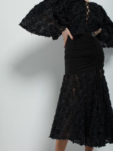 Black 3D Flower Ballroom Skirt