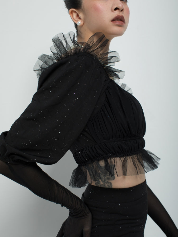 Sparkle Off-Shoulder Standard Dance Top