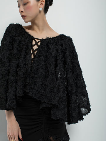 Black 3D Flower  Ballroom Bodysuit