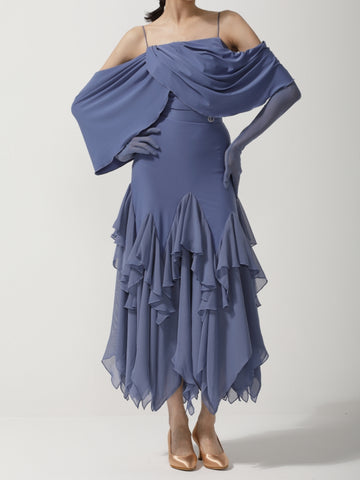 Dusty Blue Tiered Ruffle Ballroom Skirt