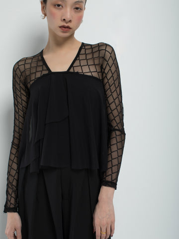Black Grid Mesh Ballroom Bodysuit