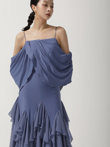 Elegant Dusty Blue Bodysuit with Complimentary Gloves