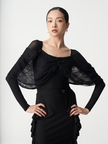 Lace Draped Ballroom Dance Bodysuit