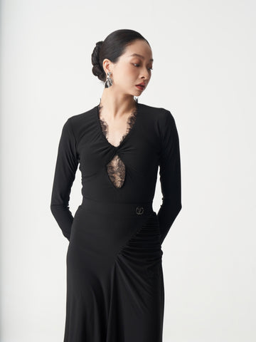 Lace V-Neck Ballroom Dance Bodysuit