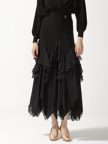 Black Tiered Ruffle Chiffon Ballroom Skirt