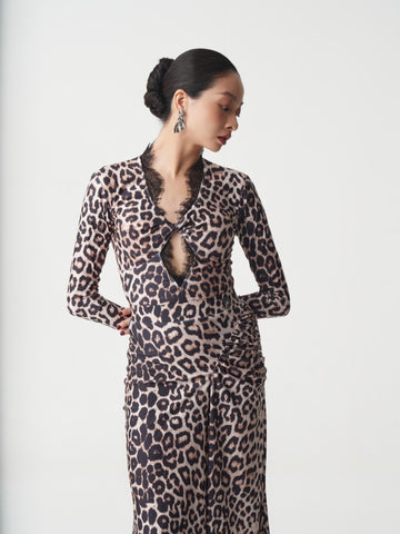 Leopard Print Lace Ballroom Bodysuit