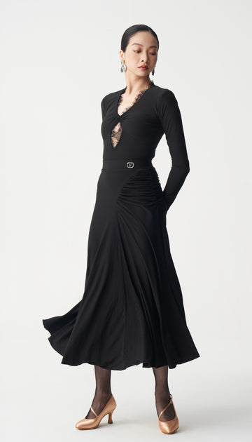 Elegant Ruched Ballroom Dance Midi Skirt