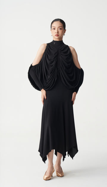Black Asymmetrical Ballroom Dance Skirt