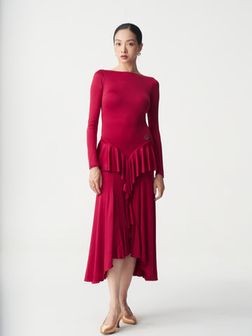 Custom Made Red Ruffle Ballroom Dress