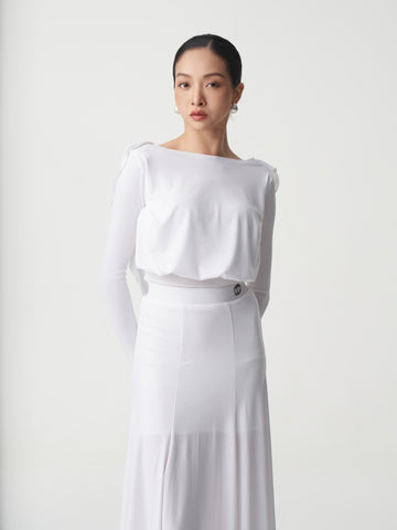 Draped Back White Ballroom Bodysuit