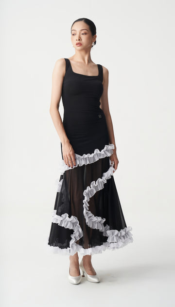 Custom Made Black White Ruffle Ballroom Dress