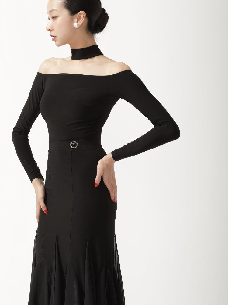 Black Choker Neck Off-Shoulder Bodysuit
