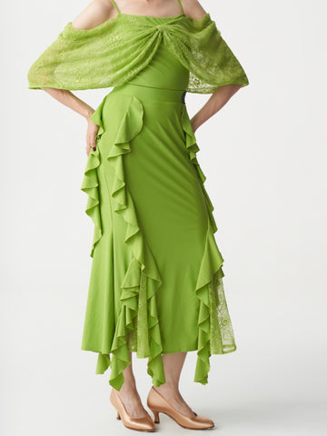 Ruffle Lace Green Ballroom Skirt
