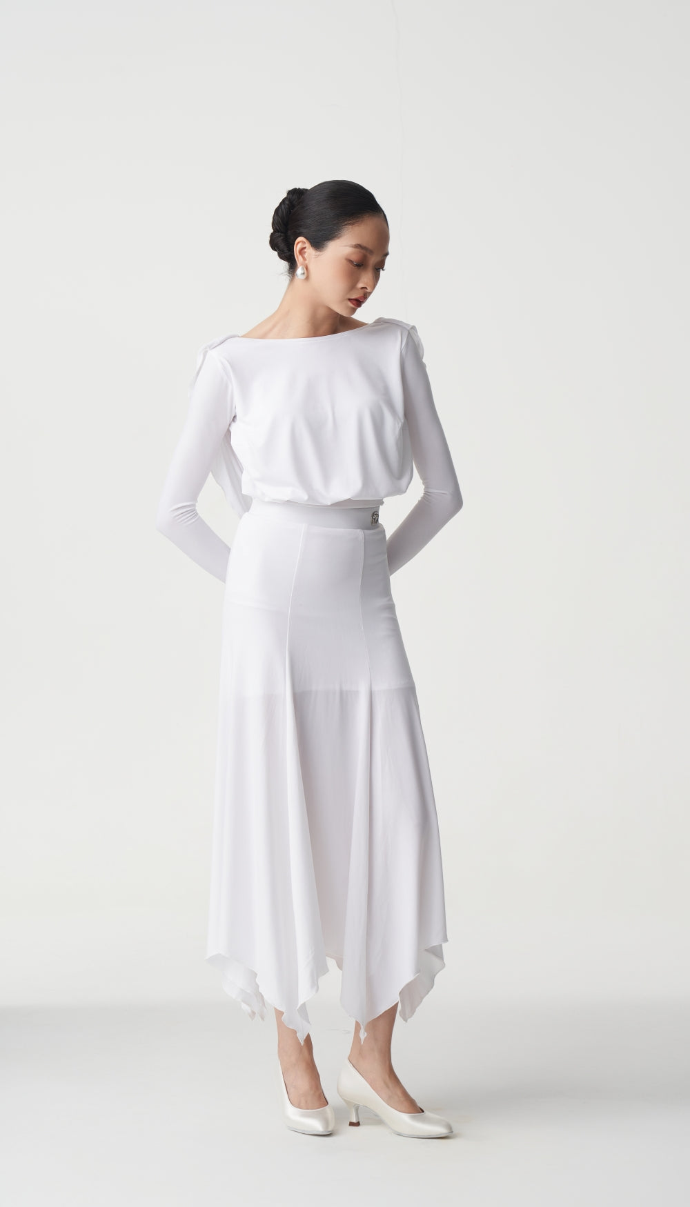 White Asymmetrical Ballroom Dance Skirt