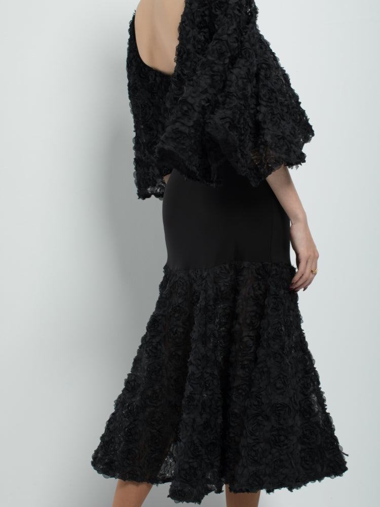 Black 3D Flower Ballroom Skirt