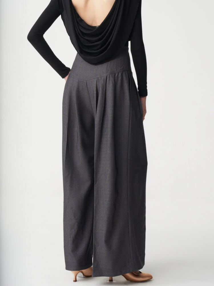 High Waist Wide Leg Grey Ballroom Dance Pants