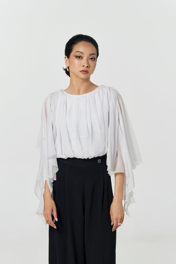 White Flowy Cape Chiffon Standard Practice Bodysuit