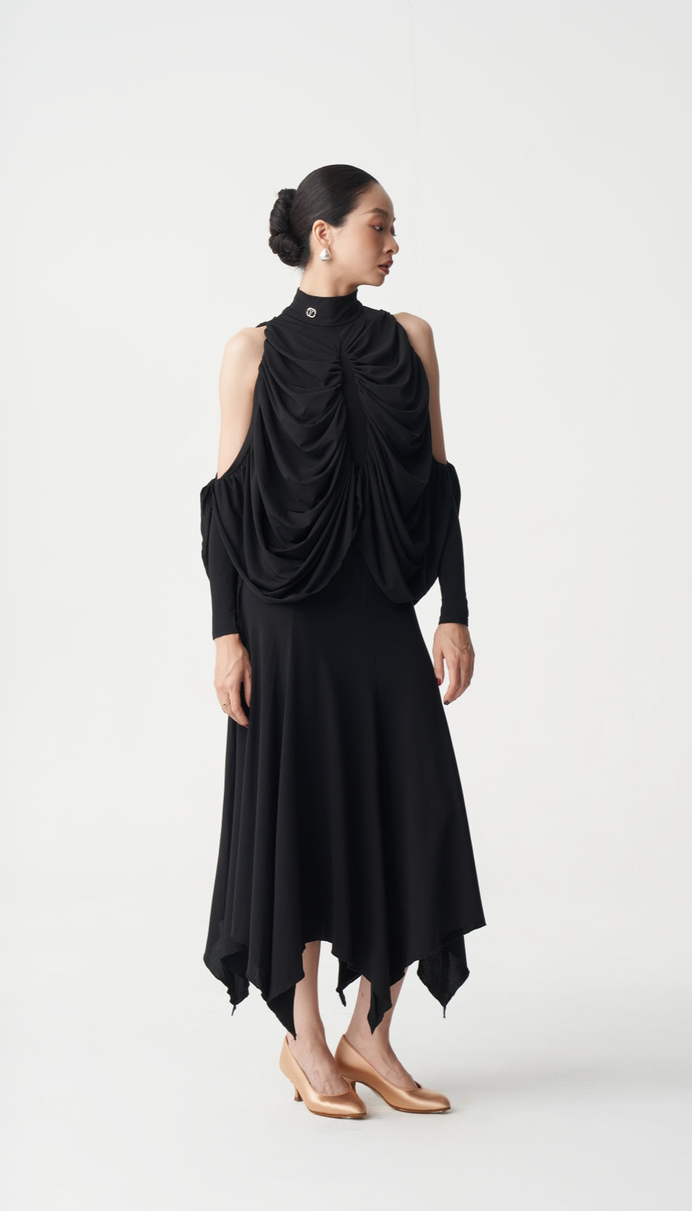 Black Asymmetrical Ballroom Dance Skirt