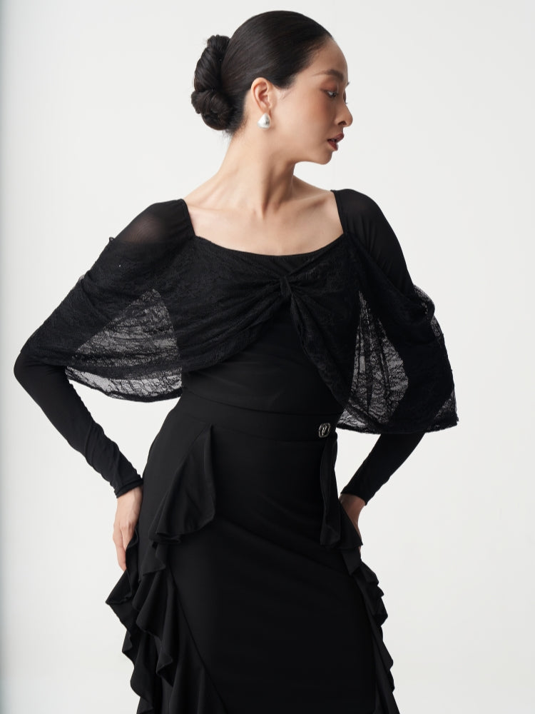 Lace Draped Ballroom Dance Bodysuit