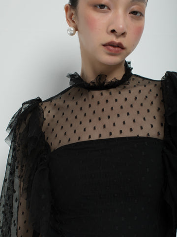 Black Polka Dot Tulle Ballroom Bodysuit