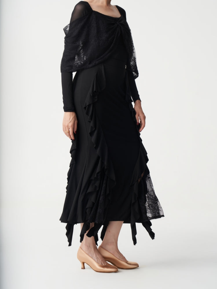 Ruffle Lace Ballroom Dance Midi Skirt