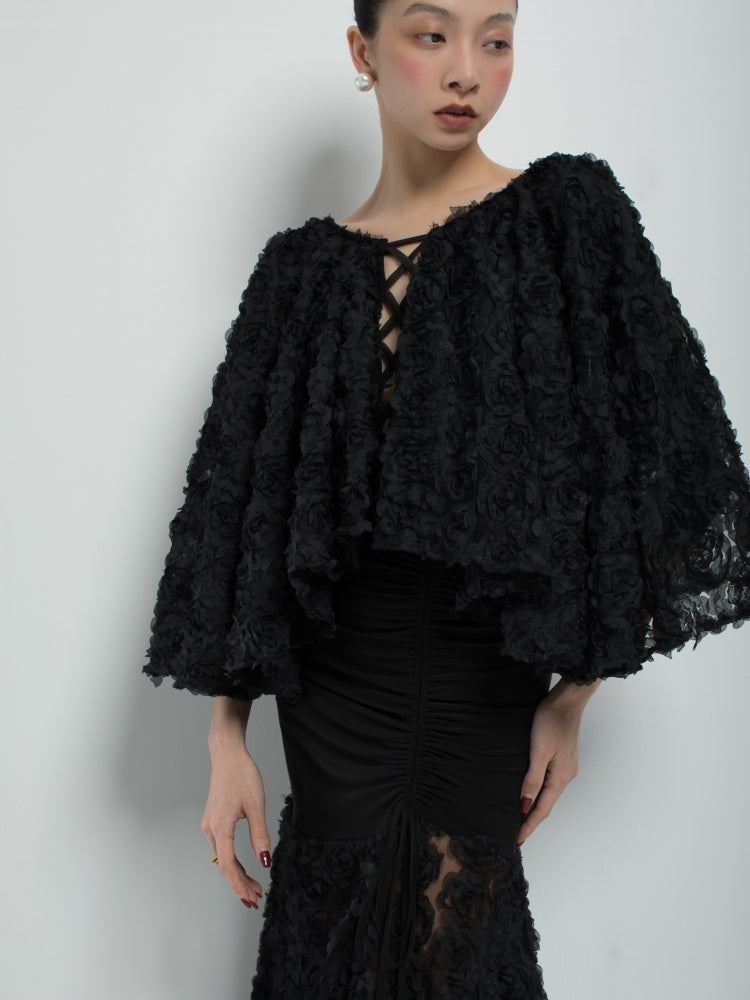 Black 3D Flower  Ballroom Bodysuit