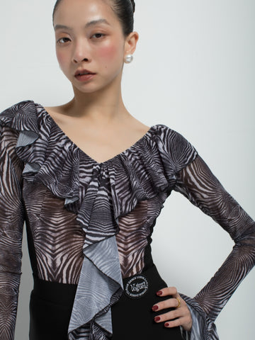 Zebra Print Ruffle Ballroom Bodysuit