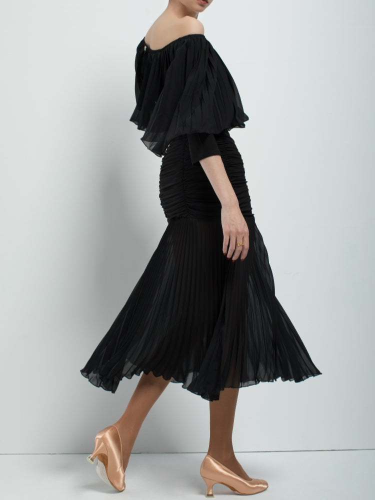 Black Ruched Pleated Ballroom Skirt