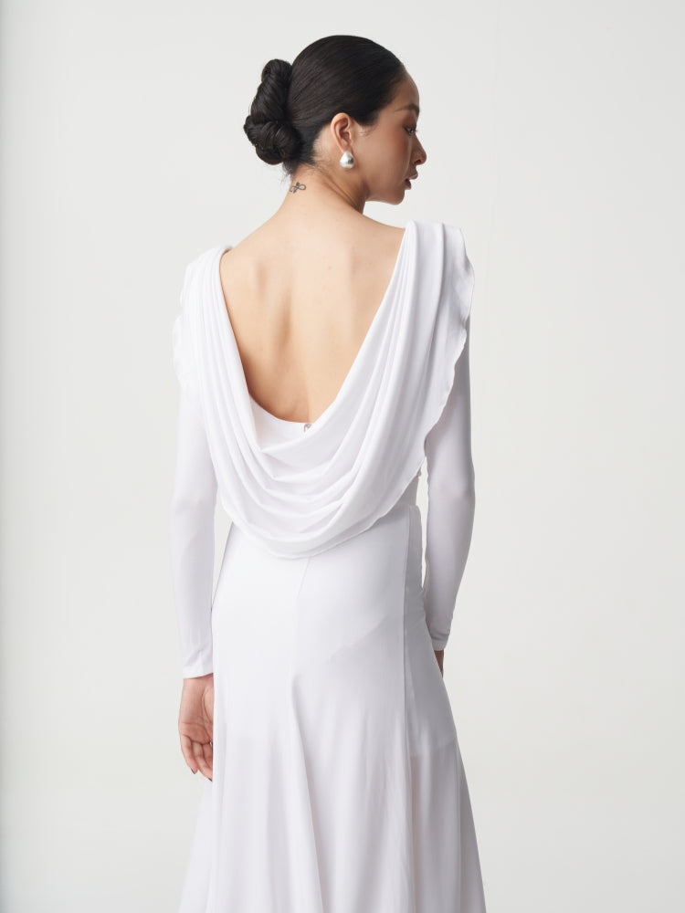 Draped Back White Ballroom Bodysuit
