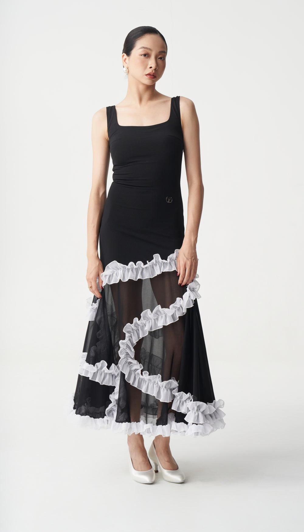 Custom Made Black White Ruffle Ballroom Dress
