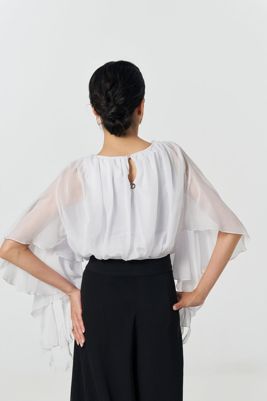 White Flowy Cape Chiffon Standard Practice Bodysuit