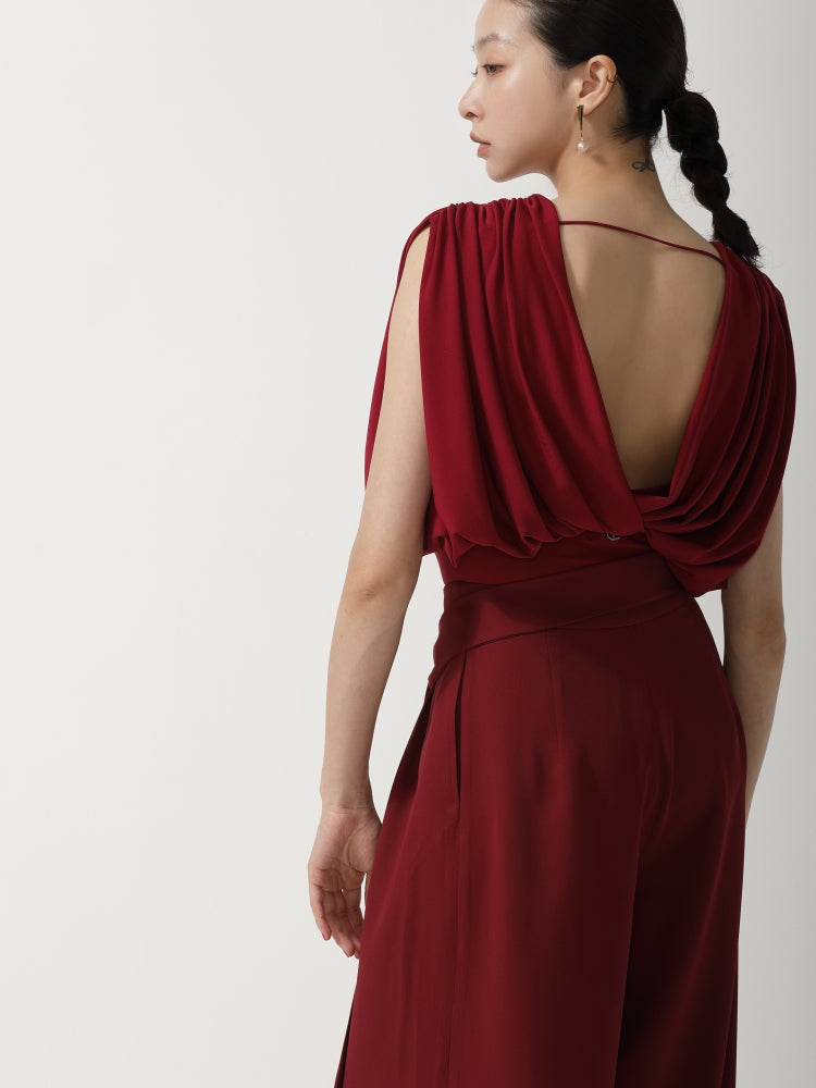 Red Draped Cowl Back Bodysuit