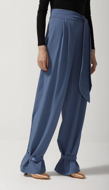 Dusty Blue Detachable Sash & Cuff Pants
