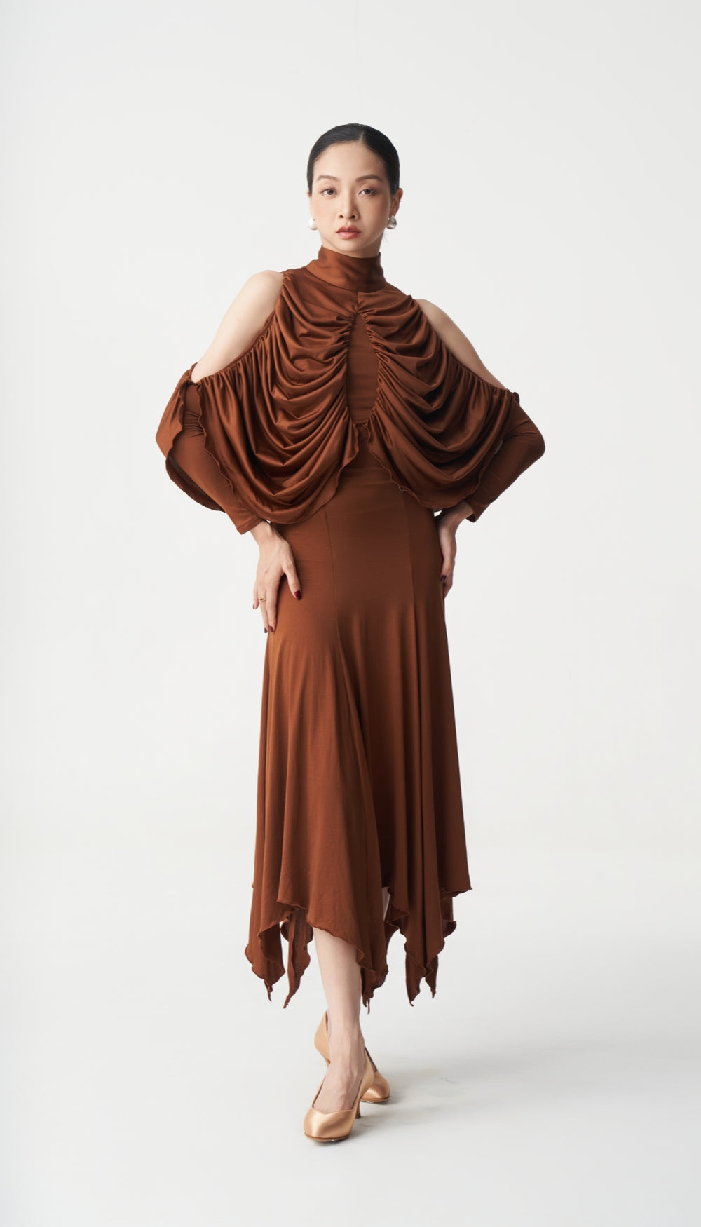 Custom Made Draped Brown Ballroom Dress