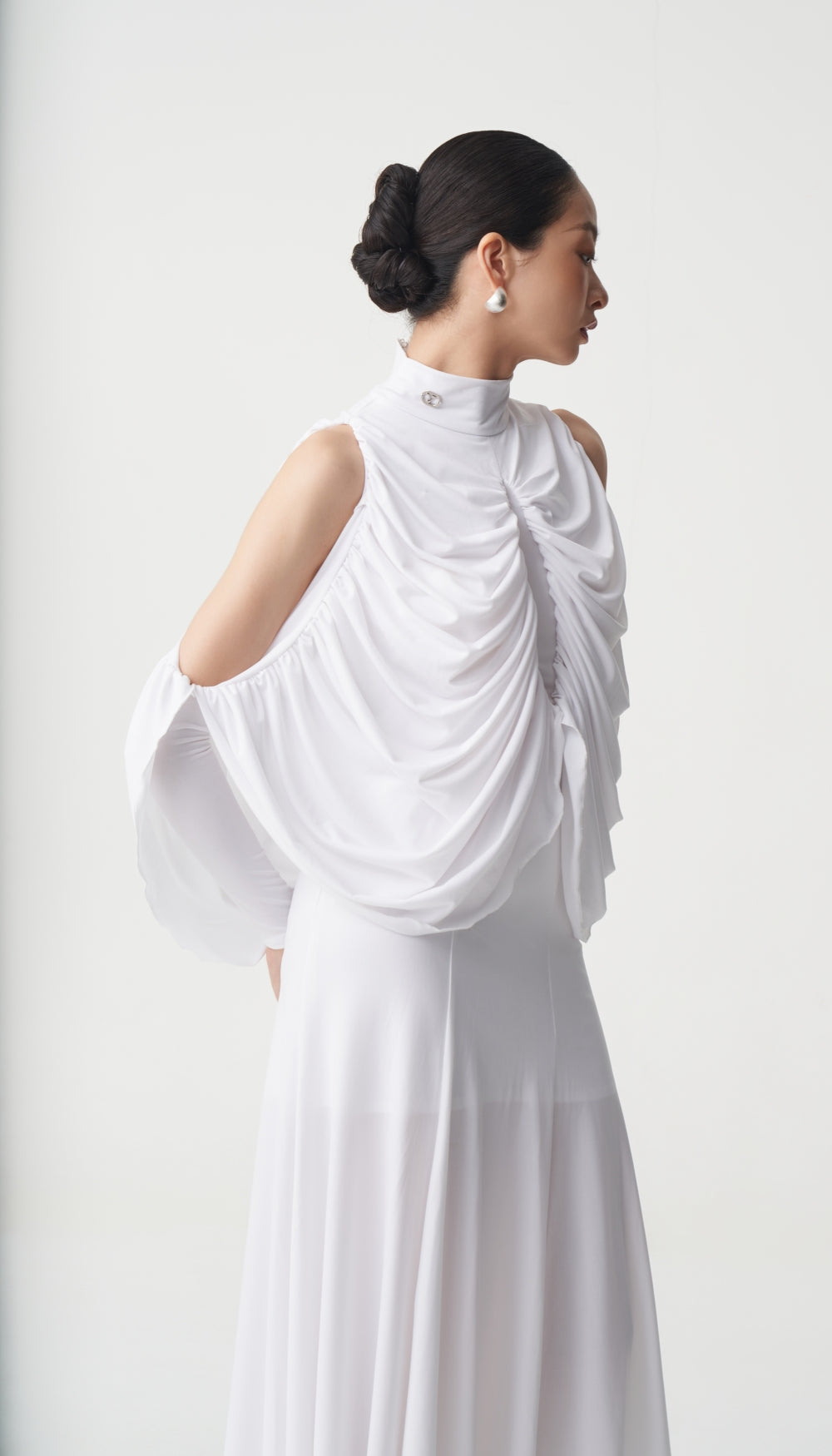 Draped Cold-Shoulder Mock Neck Ballroom Dance Bodysuit