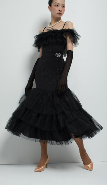 Custom Made Sparkle Tiered Black Ballroom Skirt