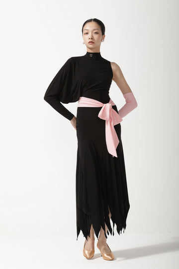 Pink Bow Sash Jagged Hem Custom Waltz Gown